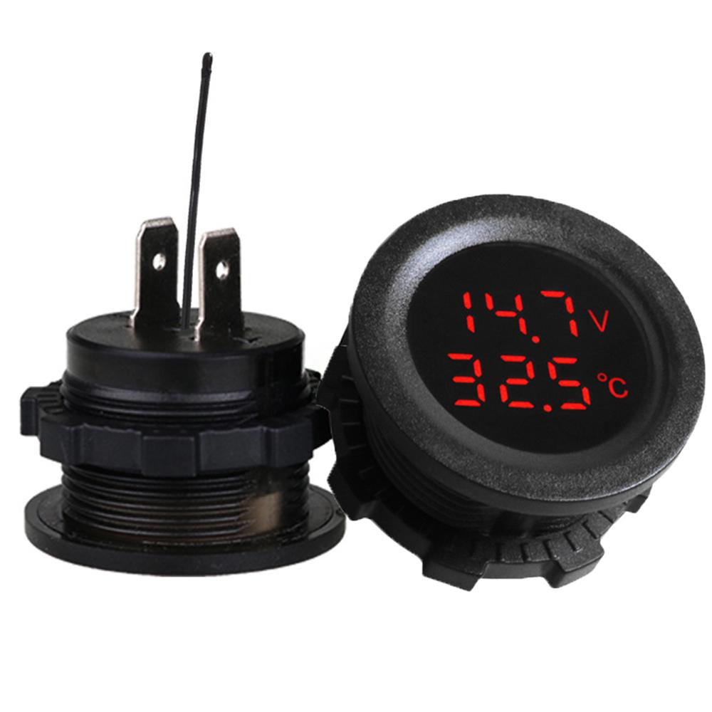 Kebidumei Car Round Temperature Voltmeter 12-24V Auto Voltage Meter Display Digital Measurement Car Motorcycle Boat Thermometer