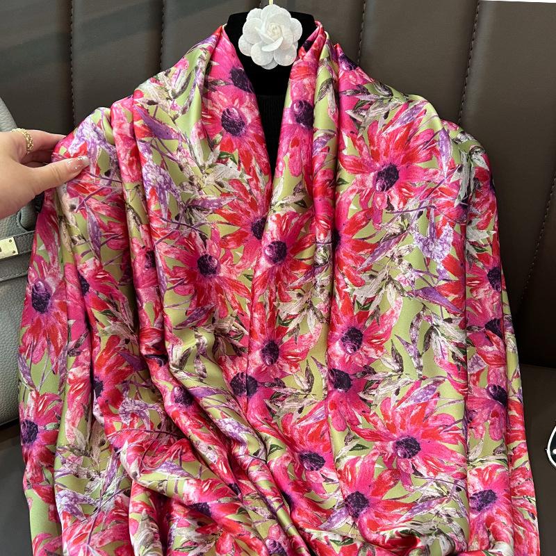 New Li Brocade Simulation Silk Scarf Women's Fashion Temperament Versatile Thin Scarf Travel Sunscreen Shawl