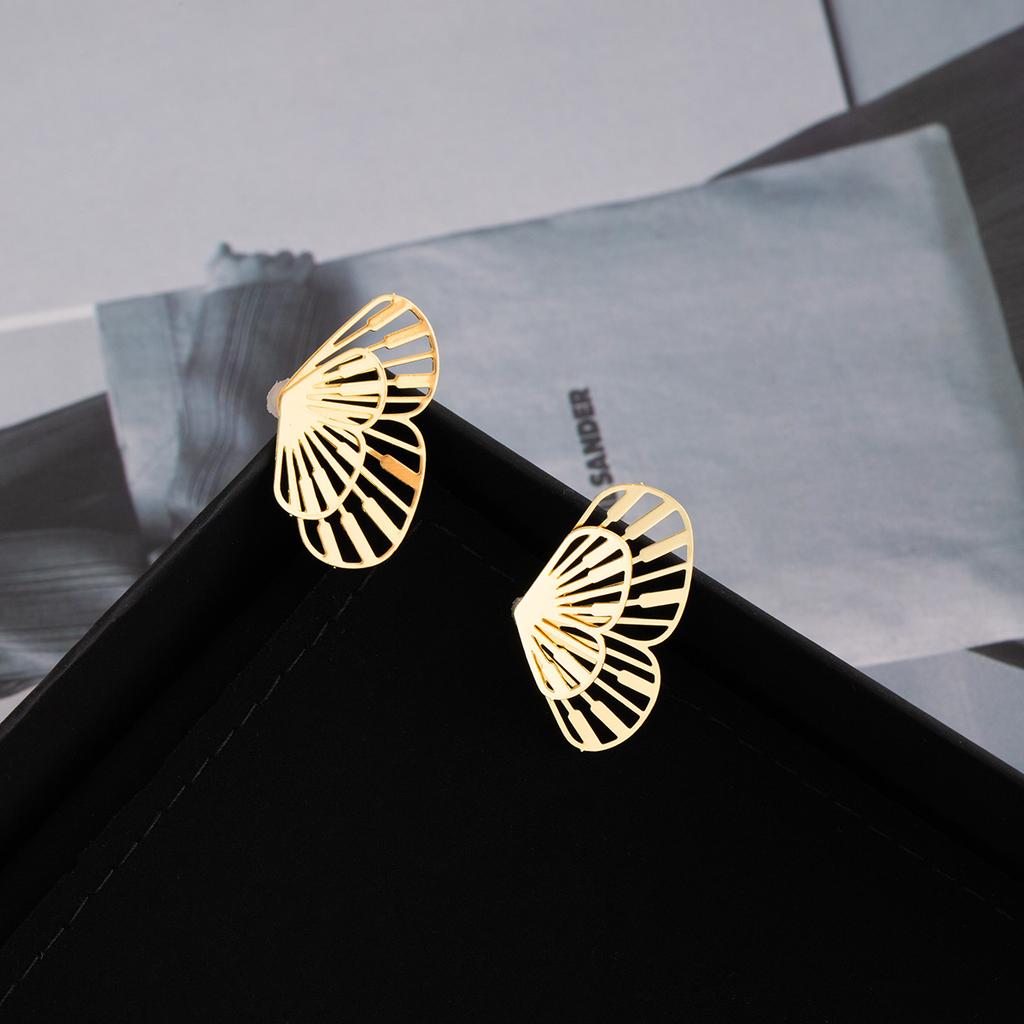 Metal Wind Hollow Fan Butterfly Stud Earrings Women'S Simple Niche Design Earrings Personality Temperament Earrings