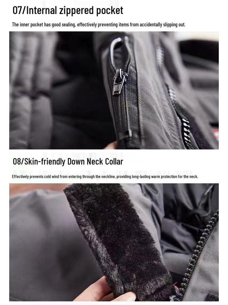 Men's Expedition Goose Down Long Jacket - Model 08, Over-The-Knee, Thickened for Cold Weather