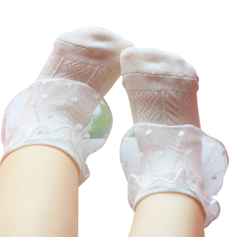 1 Par Flickstrumpor Bomull Jacquardmönster Spets Prinsessstrumpor Barn Dansstrumpor