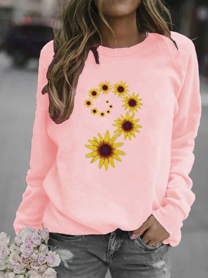 Sunflower Print Women's Round Neck Hoodie