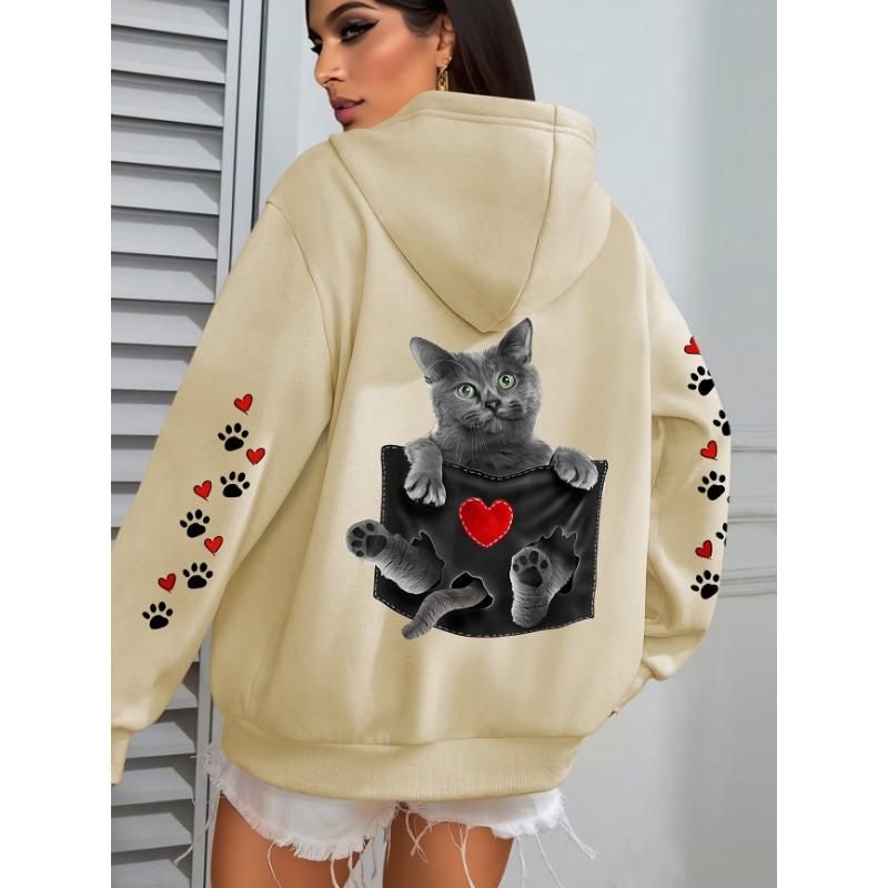 Kawaii Love Paw Cat Print Hoodies Woman Autumn Winter Y2k Streetwear Casual Hoodies Sweatshirts Tops Hoodie Pullovers