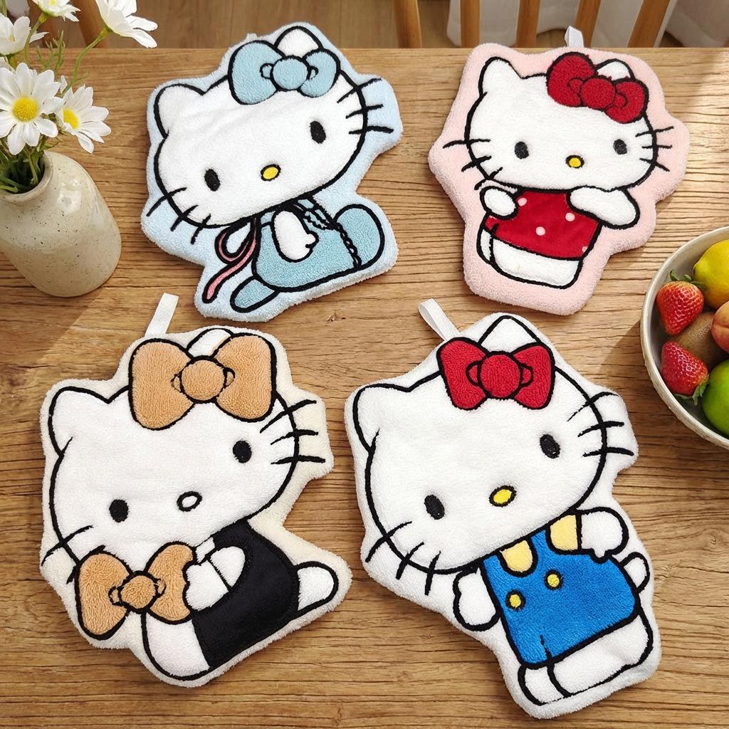 Children's Cute Cartoon Cat Hand Towel, Double-Layer Thick Coral Fleece, Hanging Design for Hand Washing