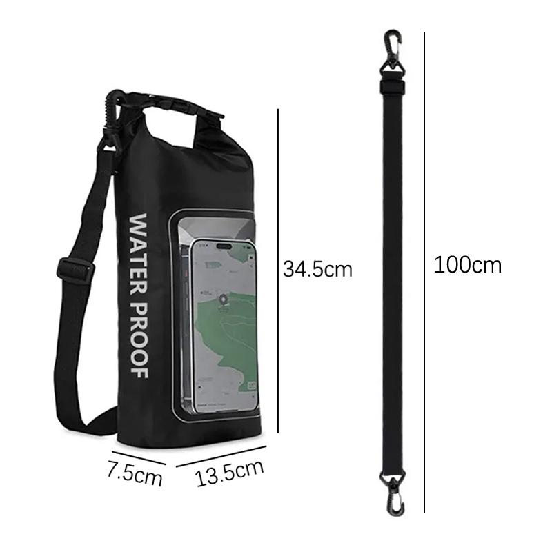 2L Schwimm-Trockentasche Touchscreen Outdoor Wasserdicht Schulter Kajak Trekking Strand Treiben PVC Pack Rafting Surfen Bootfahren Tasche
