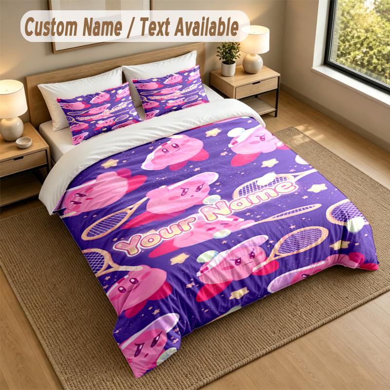Benutzerdefiniertes Namens-Text-Bettwäsche-Set, 3 Teile, Kirby 1 Bettbezug 2 Kissenbezüge Weiche Bettwäsche für Geschenk