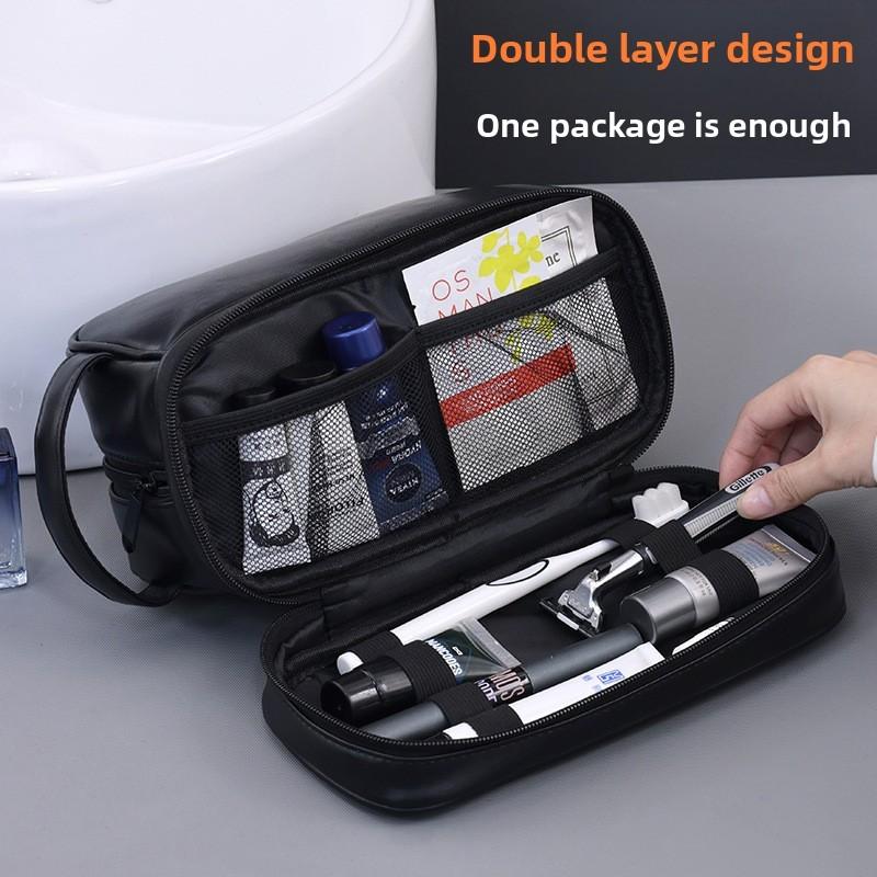 Mens Dual Layer Travel Toiletry Bag With Waterproof Pu Leather For Business Trips