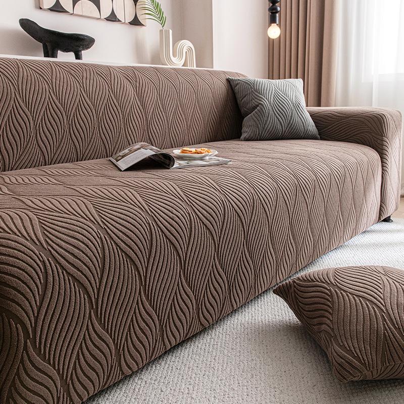 

Жаккардовый бархатный полосатый чехол на диван, эластичный стрейч-защитный чехол, украшение для гостиных, спален и офисов - прочный и нескользящий Five people [Applicable to 305-360cm sofa]