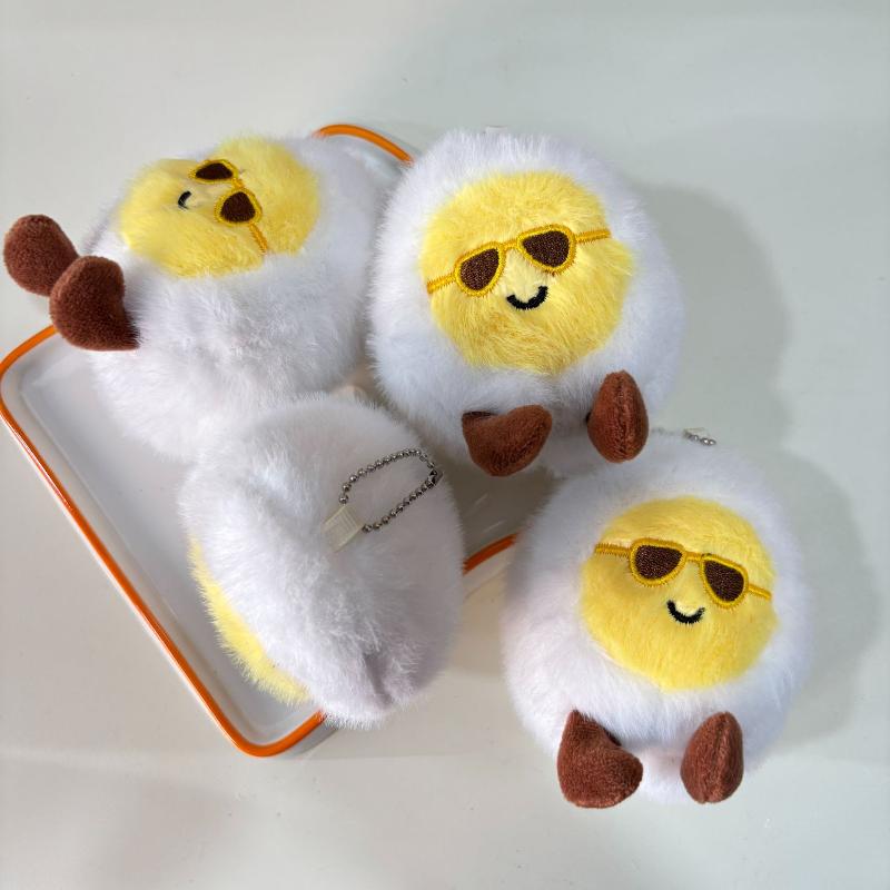 Funny Sunglasses Boiled Egg Plush Keychain Creative Cartoon Stuffed Doll Keyring Bag Pendant Schoolbag Hanging Decoration Gifts
