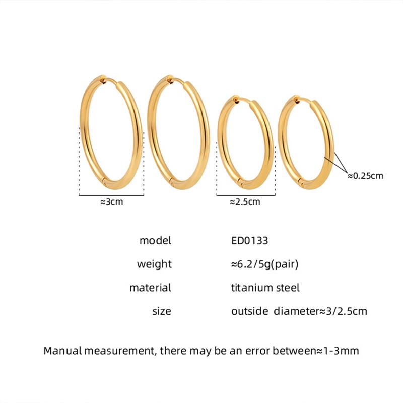 Gold Plated Hoop Earrings for Women Titanium Steel Classic Round Design Hypoallergenic Perfect for Daily Wear Gifts 2.5/3cm