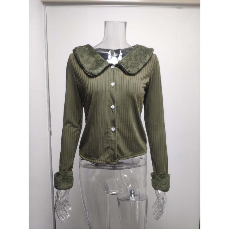 Top Invernali da Donna a Maniche Lunghe Sexy con Collo in Pelliccia Giacca a Maglia Top