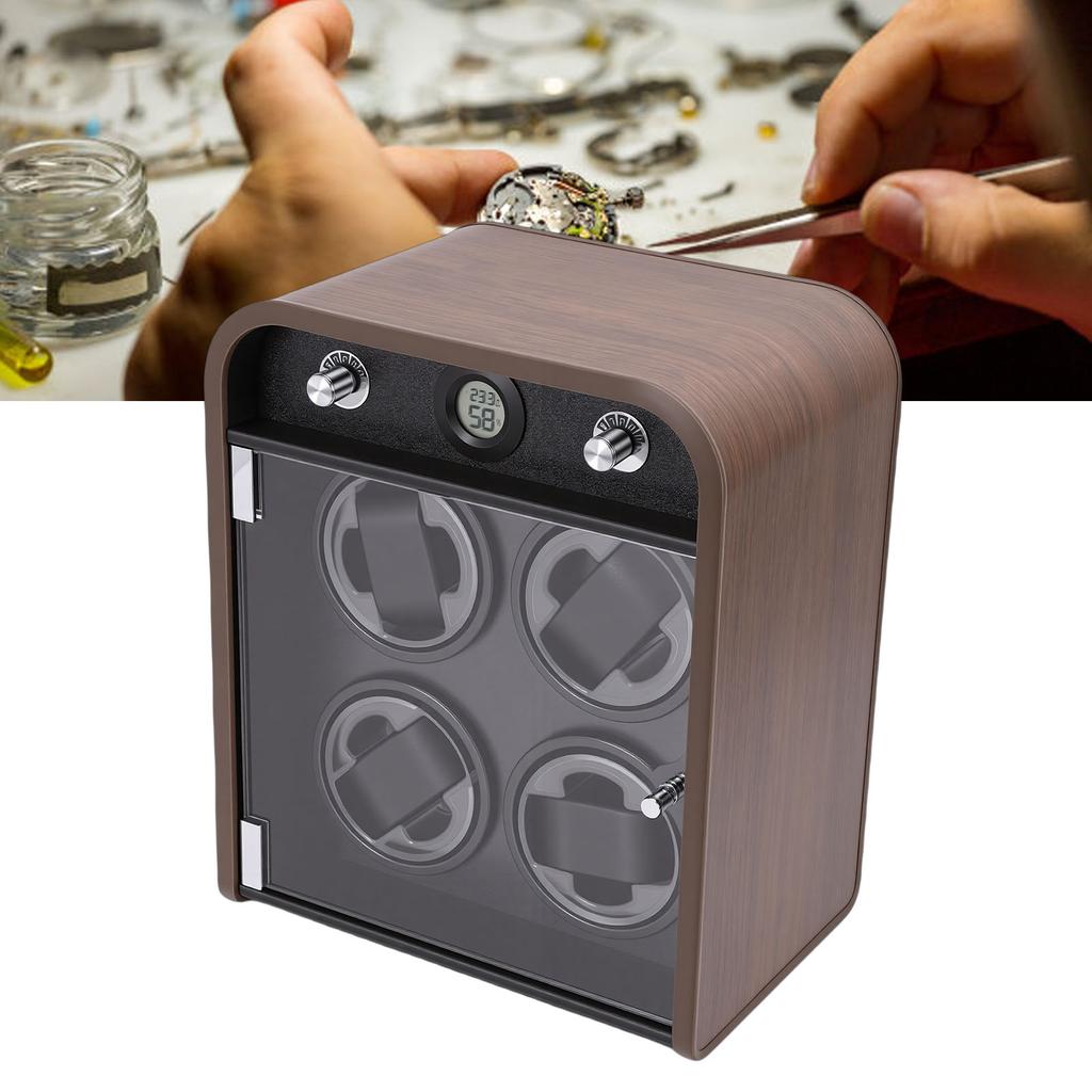 Watch Winder for 4 Mechanical Watches 5 Modes Quiet Automatic Watch Winder Display Storage Box with LED Light Temperature Humidity Sensor