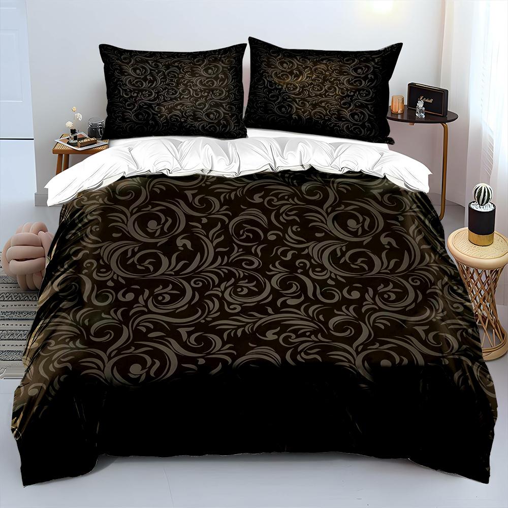 Black Background With Scrolling Grass Pattern Bedding Set 1Duvet Cover 2Pillowcases For Adult And Children Luxury Gift Full Size