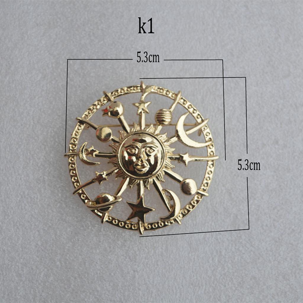 Golden Star Moon for Sun Galaxies Rudder Brooch Fashion Pewter Enamel Lapel Pins