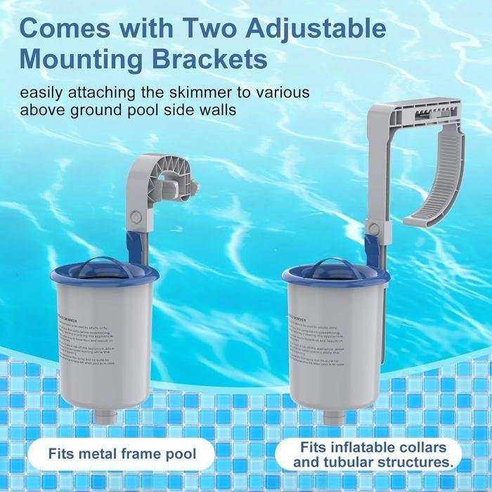 AIMOONSA Skimmer de surface pour piscine hors-sol - panier réglable, support bord pour piscines gonflables et tubulaires
