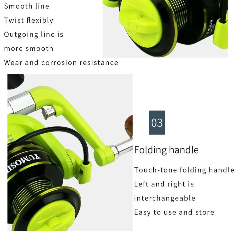 Az új, erőteljes horgászorsó 2000-7000 zöld modell, a teljes fém orsó forgó kerék teljesítménye stabilabb, tengervízhez és édesvízhez is alkalmas