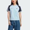Adidas Originals X Sporty & Rich SS23 Striped Contrast Logo Print Crop Loose Casual Short Sleeve T-Shirt Women Tops Blue IN5250