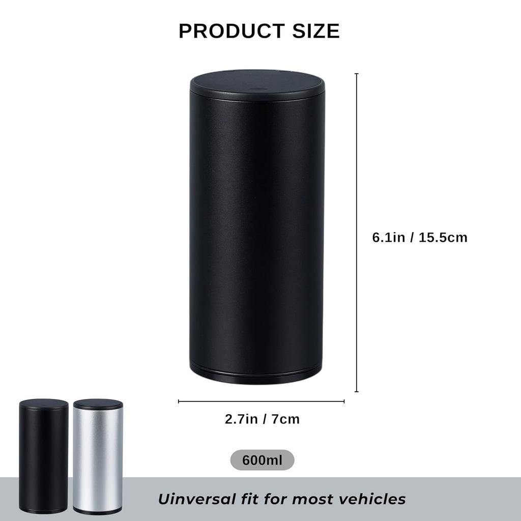 Car Trash Can With Lid - Leakproof Mini Garbage Can, Aluminum Alloy Bin, Accessories (Black)
