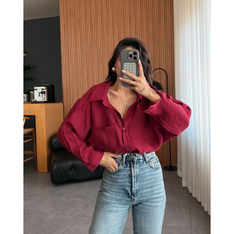 European and American Fashion Casual Loose Long sleeve Shirts Top Solid Color Loose Fitting Shirt