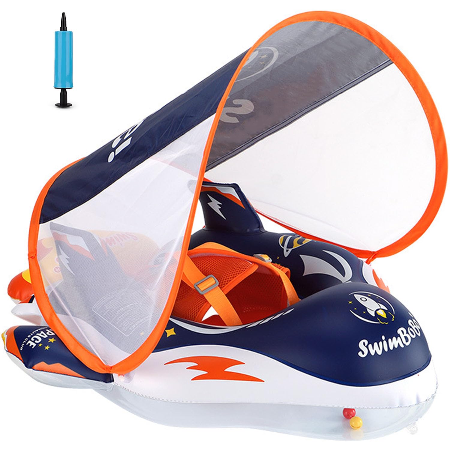 

Детский надувной круг для ног, Съемный УФ-купол, Защита от летней жары, Дети, Надувной круг, Надувной круг, Надувной круг, С крышей, Солнцезащитный козырек, Защита, SPF50+, синий