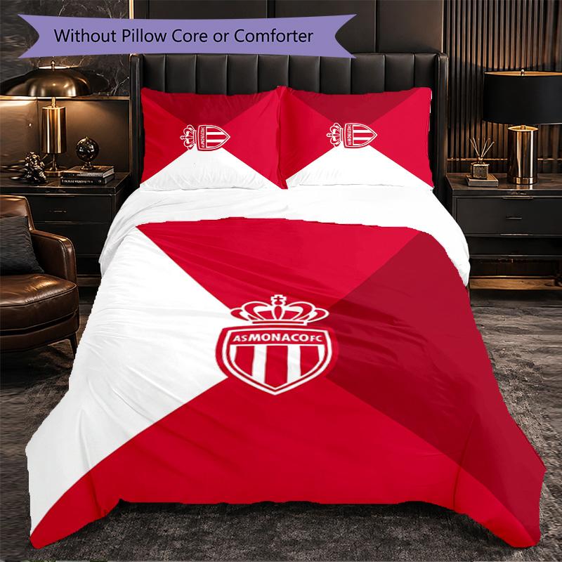 Monaco FC Themed Bedding 3Pcs Duvet Cover Set Decorative Bed Linen For Teen Room Home Decoration