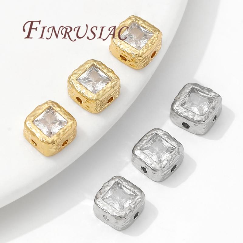 8mm 18K Gold Plated Square Spacer Bead For Jewelry Making,Zircon Bead For Bracelets,Separators For Beads,DIY Beading Accessories