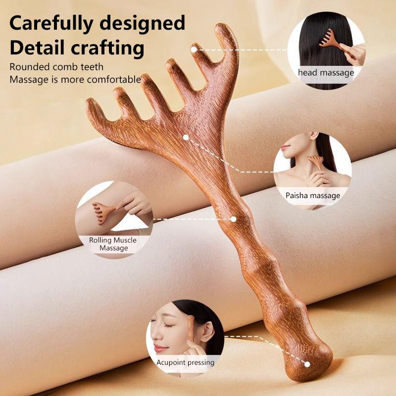 Deer Antler Comb Head Meridian Massage Comb Anti-static Wooden Wide Tooth Gua Sha Tool Scratcher Spa Promote Blood Circulation
