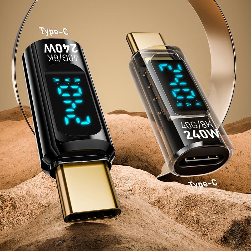 1Pc Digital Led Display Pd240W Usb4.0 40Gbps Type C To C Otg Adapter Converter 8K@60Hz 5A Fast Charging Cable For Laptop