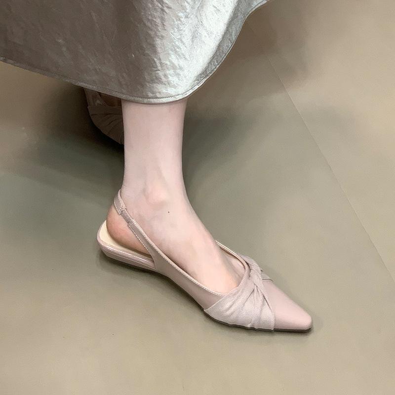 MUKEKe Elegant Solid Color Pointed Head with Skirt Bag Head Sandals Women's 2025 New Celebrity Temperament Rear Strap Single Shoes