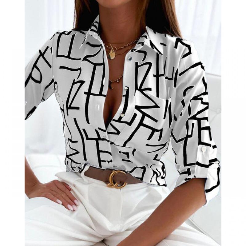 1116 European and American women's spring and autumn tops, long-sleeved shirts, printed shirts, women