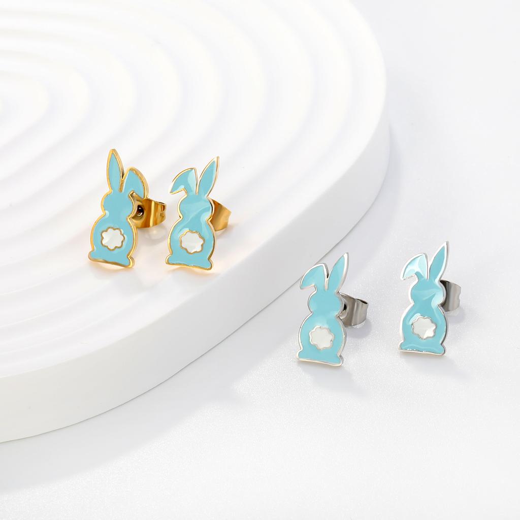 Cute Colorful Rabbit Stud Earrings for Children Girls Teenagers Jewelry Gifts Animal Small Piercing Drip-Oil Pink Rabbits Earing