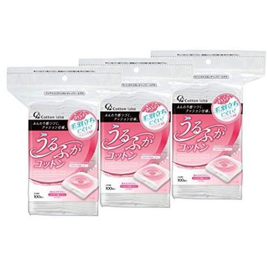 Cotton Lab Puff Set 100 Sheets 3 Packs (300 Total) Facial Cleansing Wipe Lotion (Facial Cotton) Low Linting Made Japan Soft Fluffy Patting