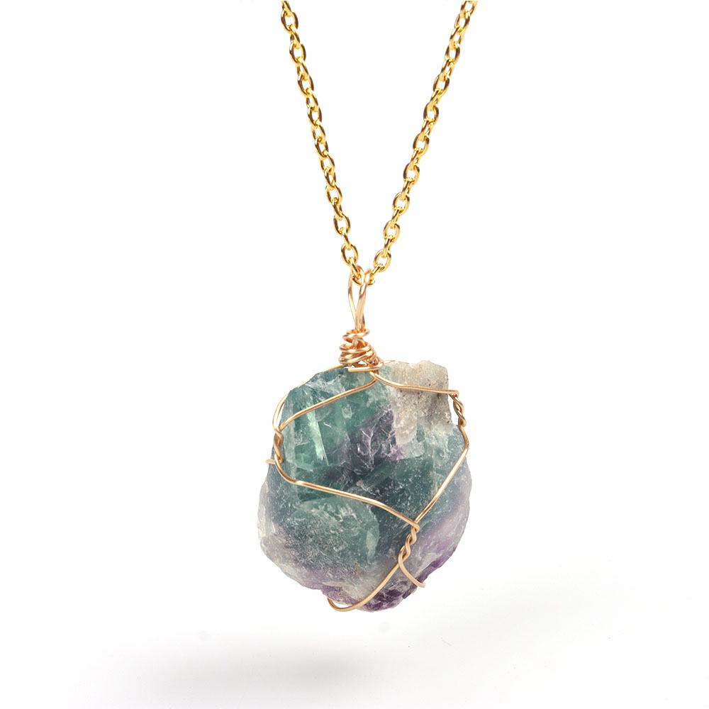 

Ожерелье с подвеской из аметиста: Необработанный камень неправильной формы с переплетением золотой проволоки Raw stone necklace