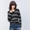 Women's Striped V-Neck Cable Knit Sweater