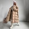 Winter Warmer Damen Oversize Langer Daunenmantel Maxijacke mit Abnehmbarer Kapuze Durchgehender Reißverschluss Gepolstert Langarm