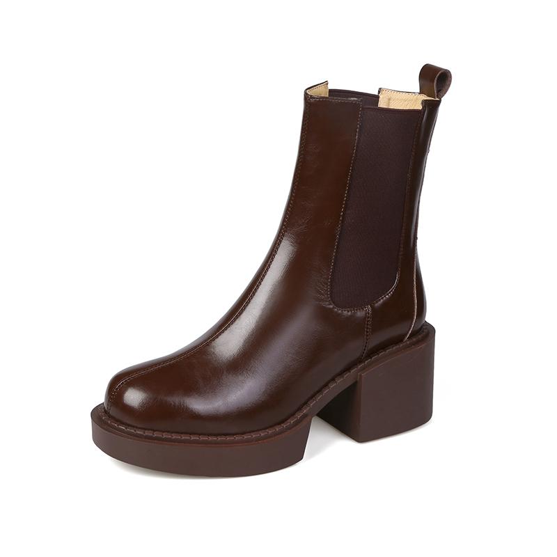 Qirui shoes Thick-soled Chelsea boots, leather inside and outside, simple and elegant