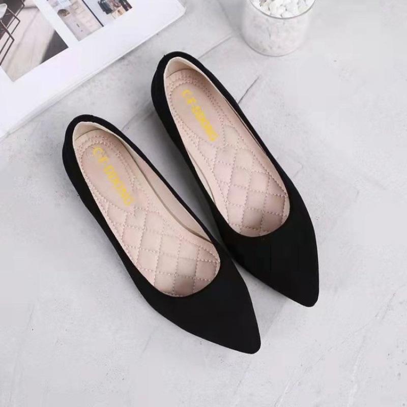 Comfortable Small Single Shoes New Flat-soled Single Shoes Women's Versatile Pointed Shoes Women's Black Soft-soled Non-slip Four-season Work Women