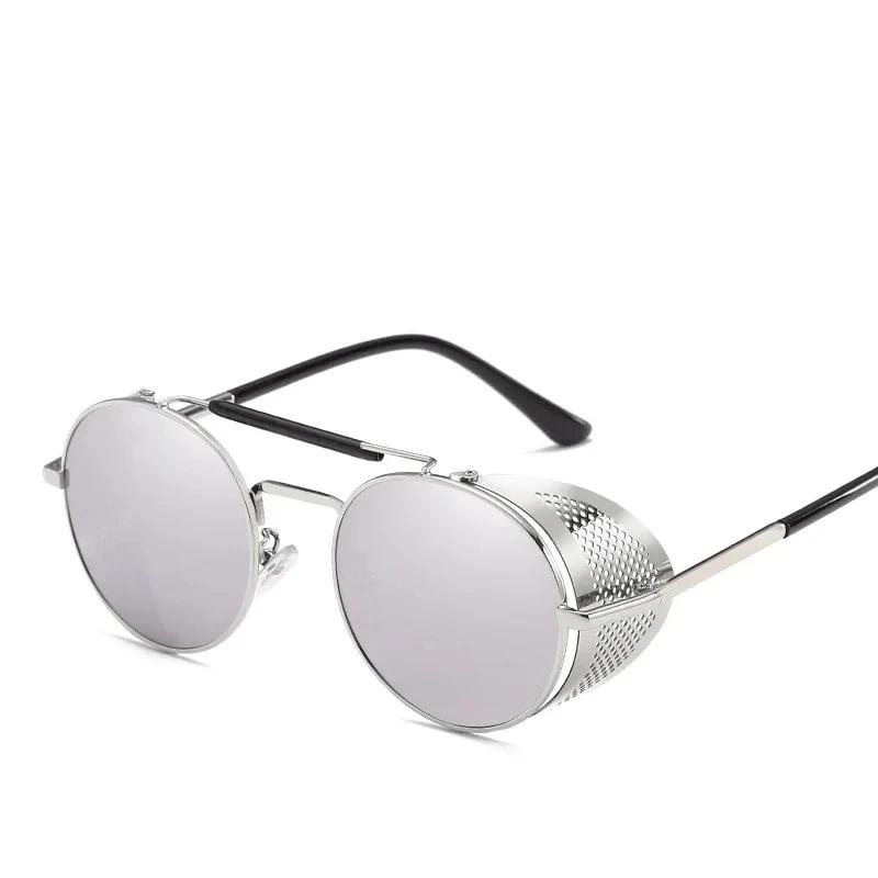 Retro Gothic Steampunk Round Metal Frame Sunglasses Luxury Designer Shields Lens for Men Women Sun Glasses Gafas de Sol