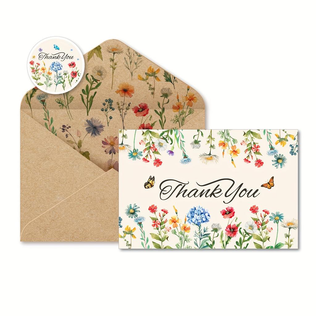 75 stk vintage blomster takkekortsett, gratulasjonskortsett med konvoluttklistremerker Bryllupsbursdag, voksenseremoni, jubileum, feriehilsenskort