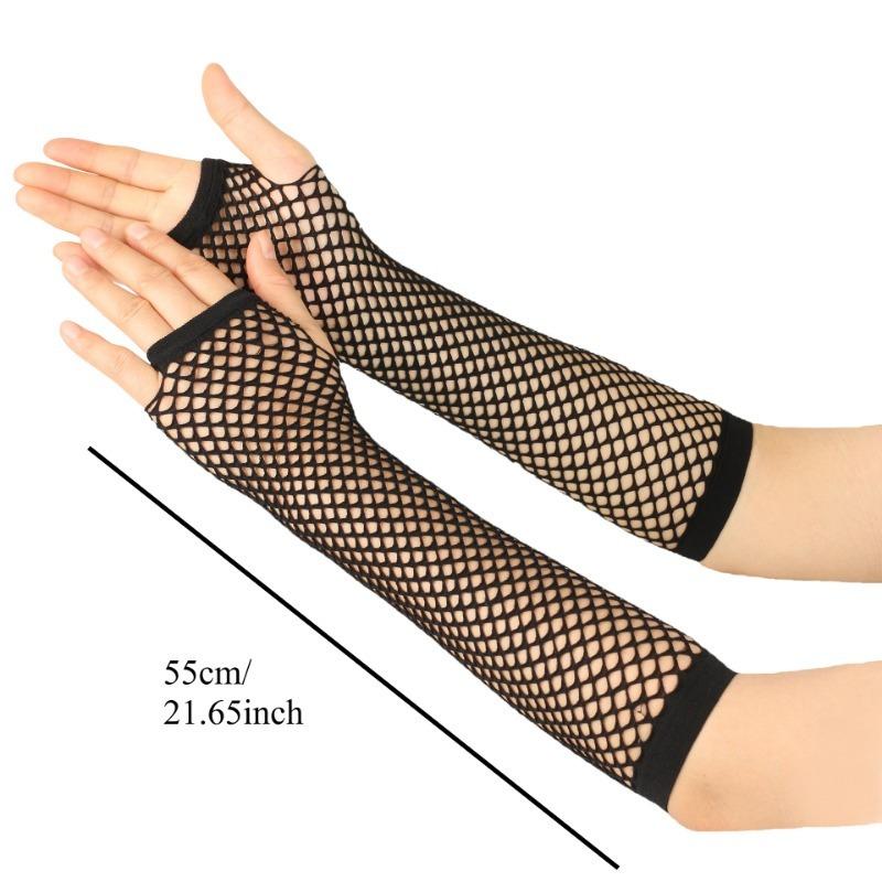 Lange schwarze Netzhandschuhe für Damen, sexy Netzspitze, fingerlose Handschuhe, Tanz, Gothic, Punk, Rock, Kostüm, Festivalhandschuhe, Fäustlinge