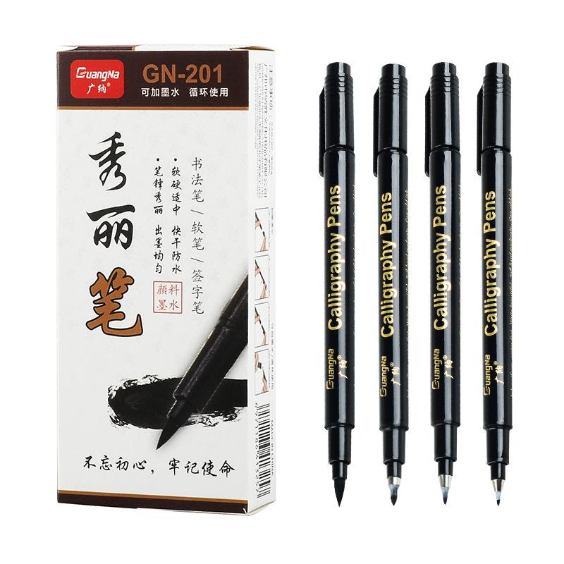 4pcs Calligraphy Pen Set Quick-dry Refillable Waterproof Pigment Ink for Beginners Writing Signature Drawing Lettering Art A6802