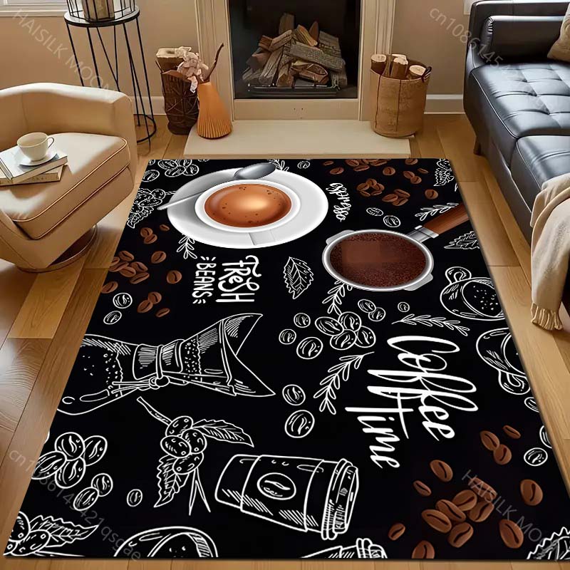 Coffee Beans Coffee Machine Print Carpet Living Room Bedroom Bedside Sofa Floor Mat Modern Home Decor Area Rug Large Size