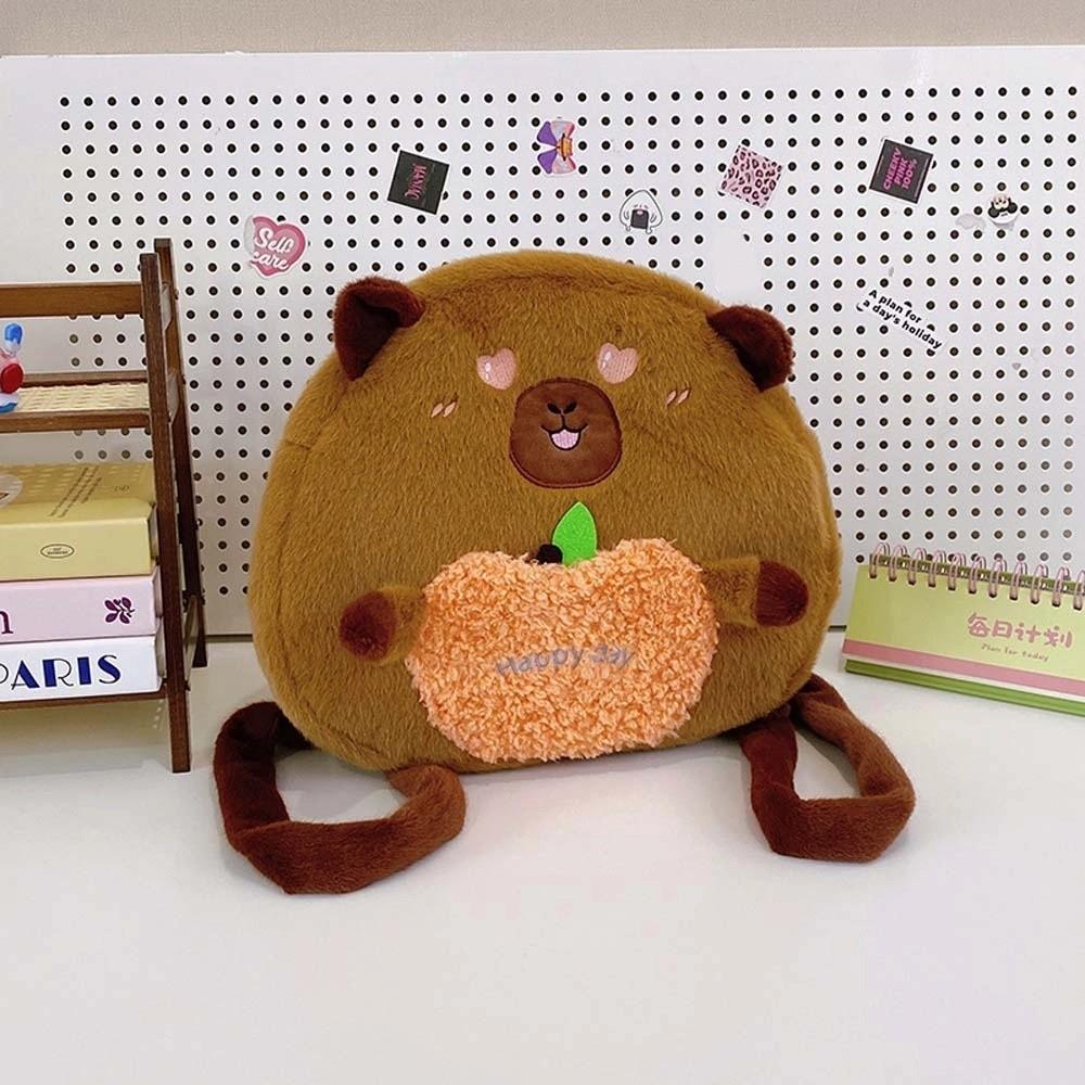 Soft Capybara Shoulder Bag Cute Cartoon Doll Backpack School Bag Plush Capybara Daypack  Girls