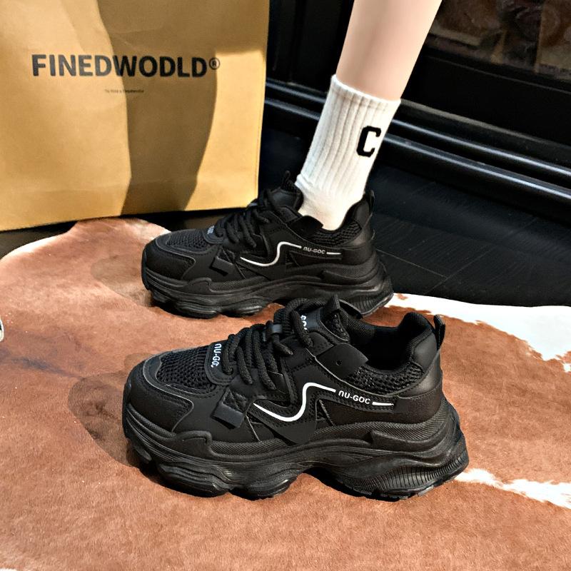 

Korean version of platform dad shoes for women 2025 spring and autumn new student versatile velvet casual foot small fashion sports shoes 35 чёрный