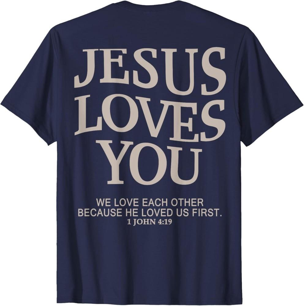 Bhgytec Jesus Loves You Christian TShirt Blue Small UnisexAdults Unisex T-Shirt M