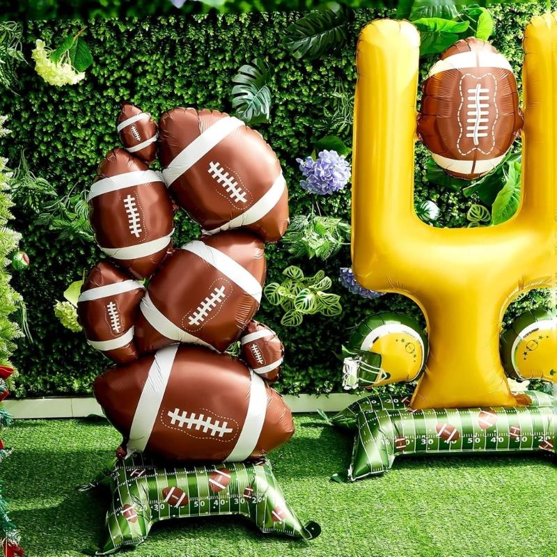 Large 5 Feet Aluminum Football Pattern Balloons With Field Base For Game Decorations And Festivities