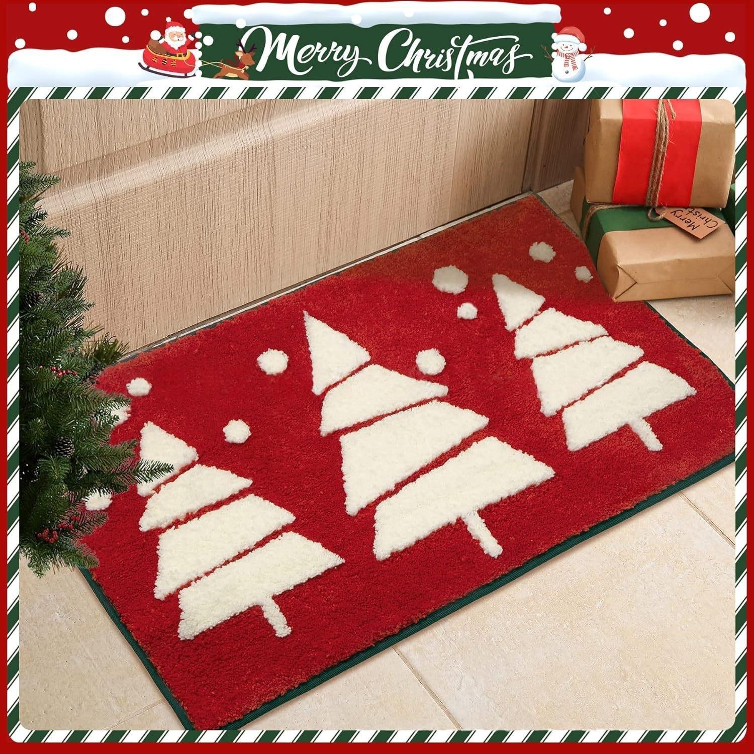 

Червоний Різдвяний Принт Штучний Кашемір Килимок для Ванної - Нековзкий Килимок для Душу та Святковий Доріжка для Вхідної Зони 60x90cm (24x35in)