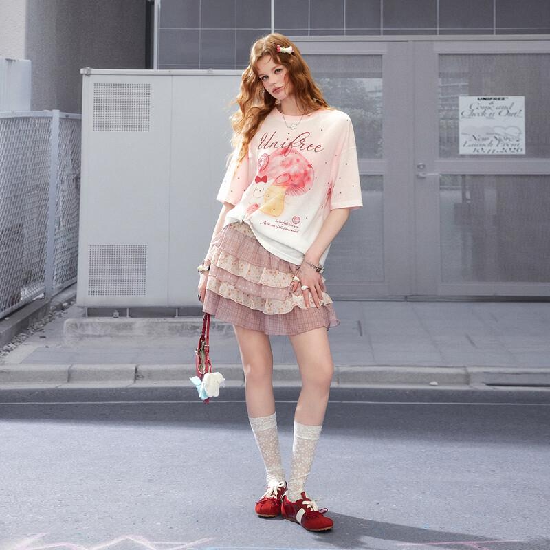 UNIFREE 2026 Summer Tie-Dye Mushroom Print Loose T-Shirt