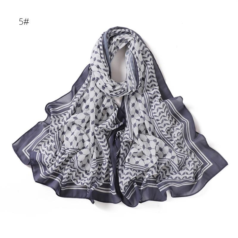 Headscarf Pearl Chiffon Printed Scarf Desert Long Scarf Sunscreen Silk Scarf