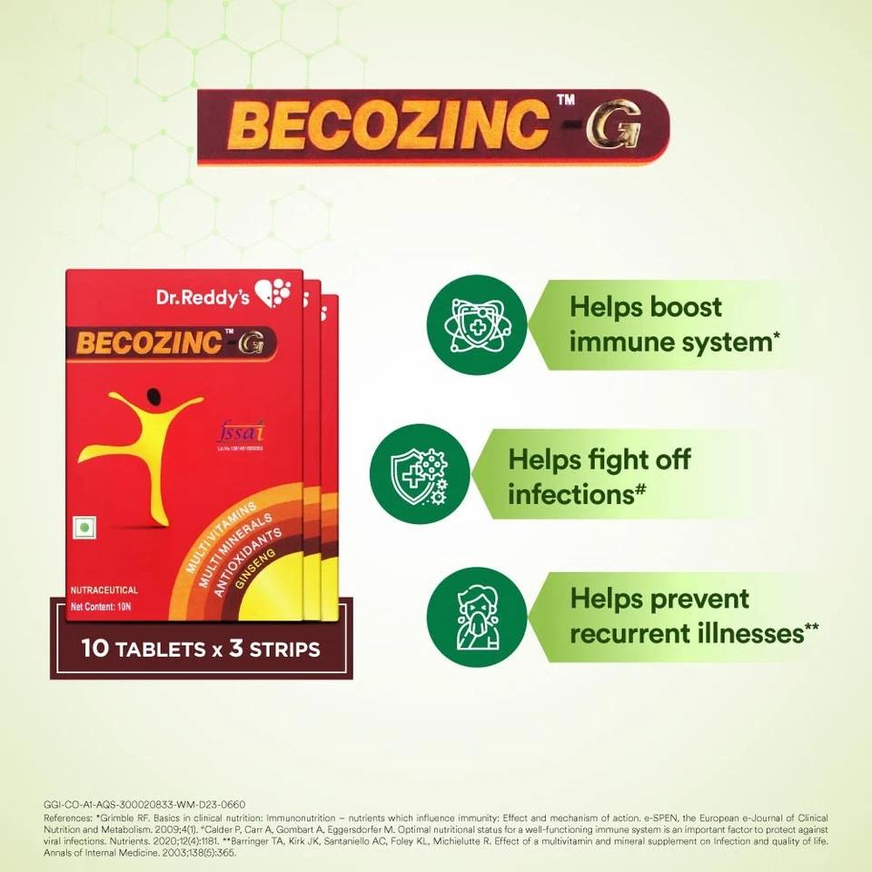 Dr. Reddy’s Becozinc G Multivitamin for Men & Women 30 Capsules Immunity Booster